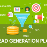 Lead generation funnel attracting traffic from various channels: PPC, SEO, email, SM