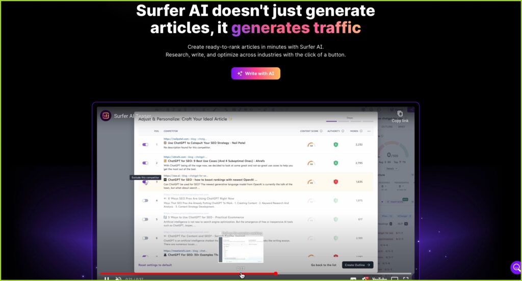 Surfer AI for AI-powered content generation